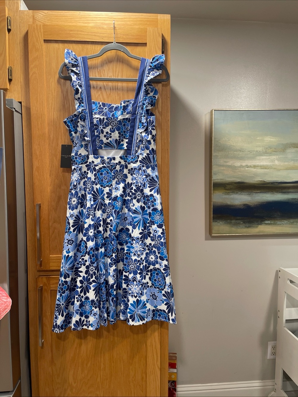 NWT Tahari Blue & White Floral Square-Neck Midi Dress, Summer, Holiday, - Picture 4 of 7